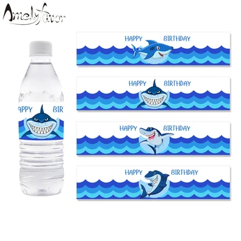 

Shark Theme Bottle Labels Under the Sea Decor Grand Event Baby Shower Birthday Party Decorations Supplies Personalized Wrapper