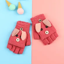 Зимние теплые перчатки, варежки, Детские милые бархатные теплые вязаные перчатки с пятью пальцами, модные перчатки, детские перчатки