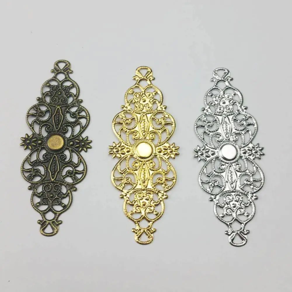 20pcs/lot 22x60mm 3Colors Metal  Filigree Flowers Slice Charms Settings DIY Components Jewelry Findings