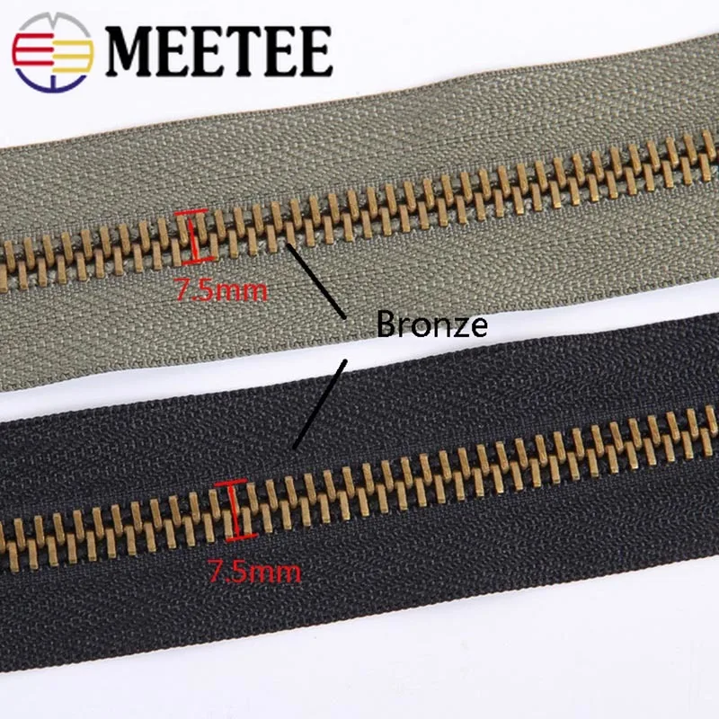Meetee 8# Metal Zipper 70/80/90/100/120cm Double Sliders for Coat Down Jacket Zip Repair DIY Clothing Sewing Tailor Accessories