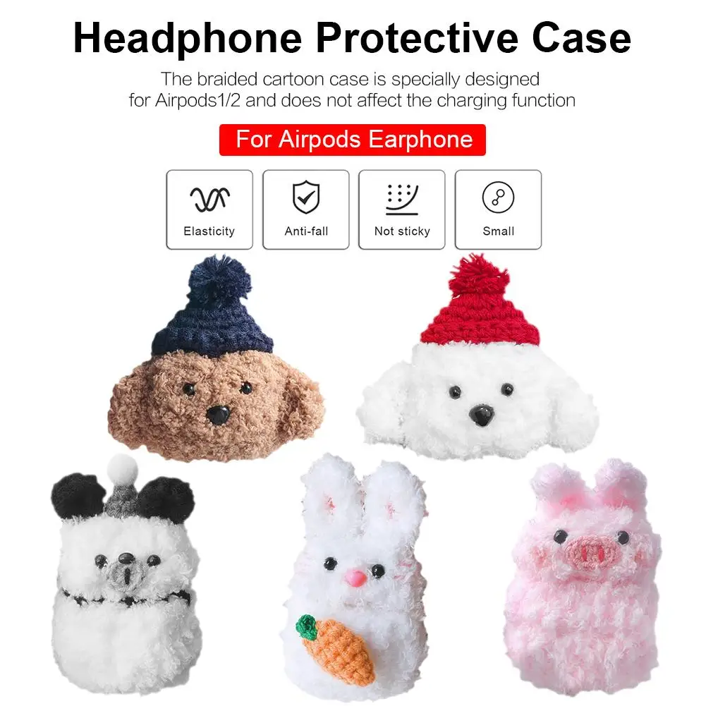 

Cute Style Wool Hand-knitted Earphone Protective Case For Apple Bluetooth Headset Protector Storage Box Cover For Airpods 1 / 2
