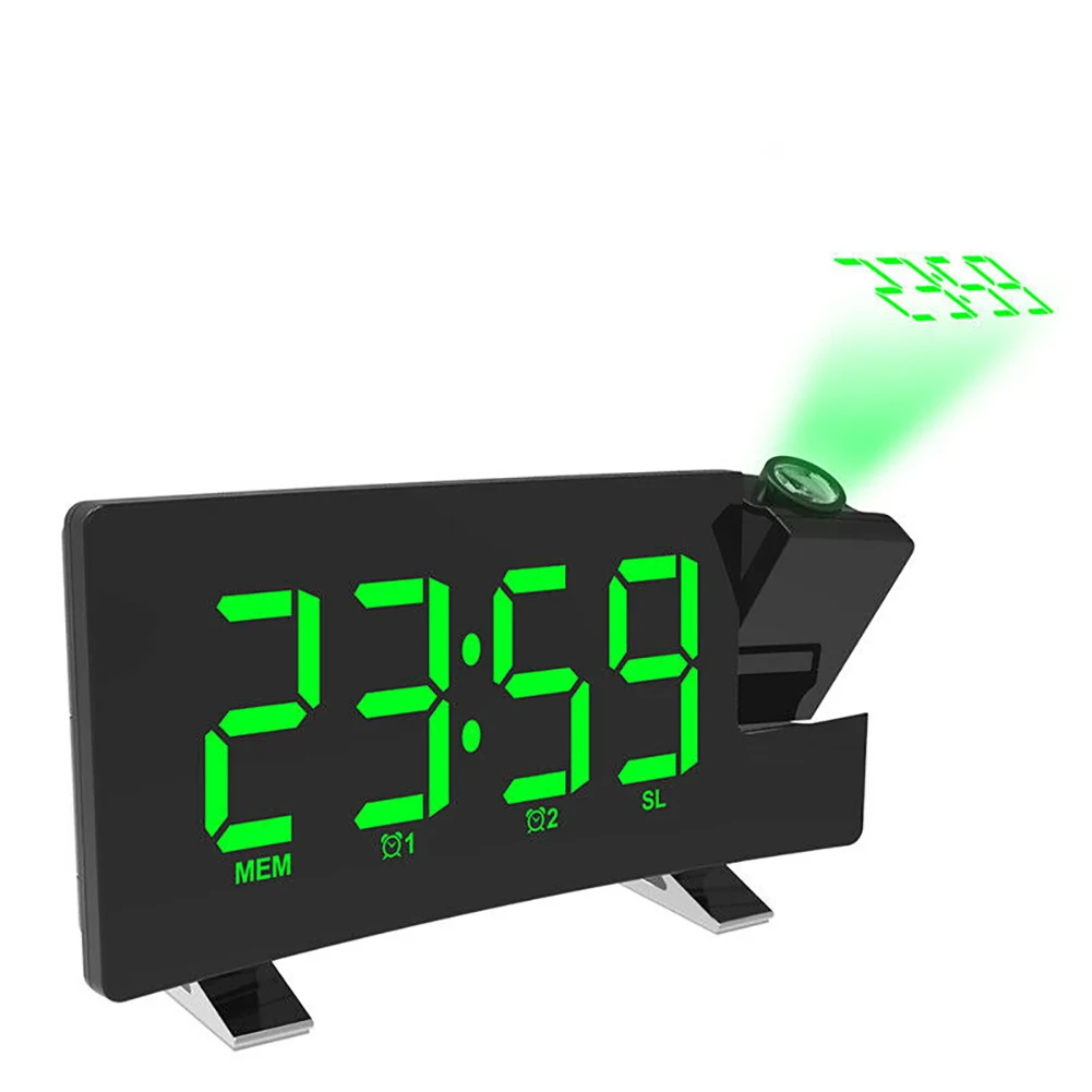 

Dimming Radio Portable FM Alarm Clock Desk Digital Projection Loud LED Display Snooze Curved Screen Wake Up Multifunction