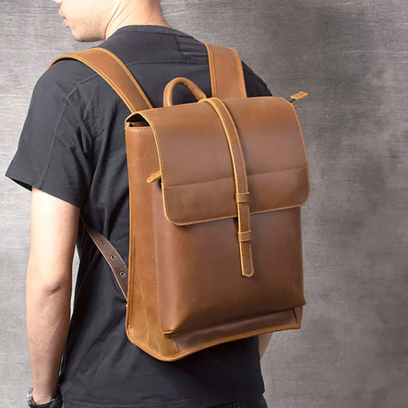

AETOO Top layer cowhide casual backpack, men's retro handmade leather backpack, crazy horse leather computer bag