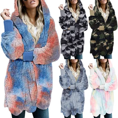 

2020 Women's Jacket New Thick Plush Coat Mid-Length Hooded Cardigan Loose Large Size Top