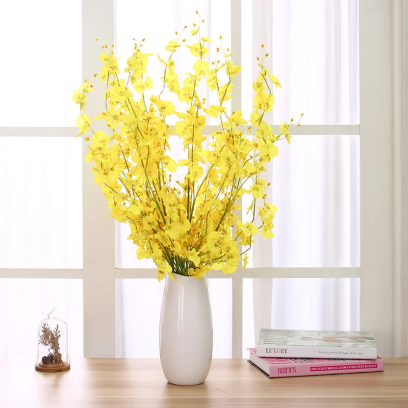 NC 5 Fork Yellow Dancing Orchid Simulation Flower Fake Flower Hotel Wedding Home Decoration Soybean wenxin Orchid Yellow 8 