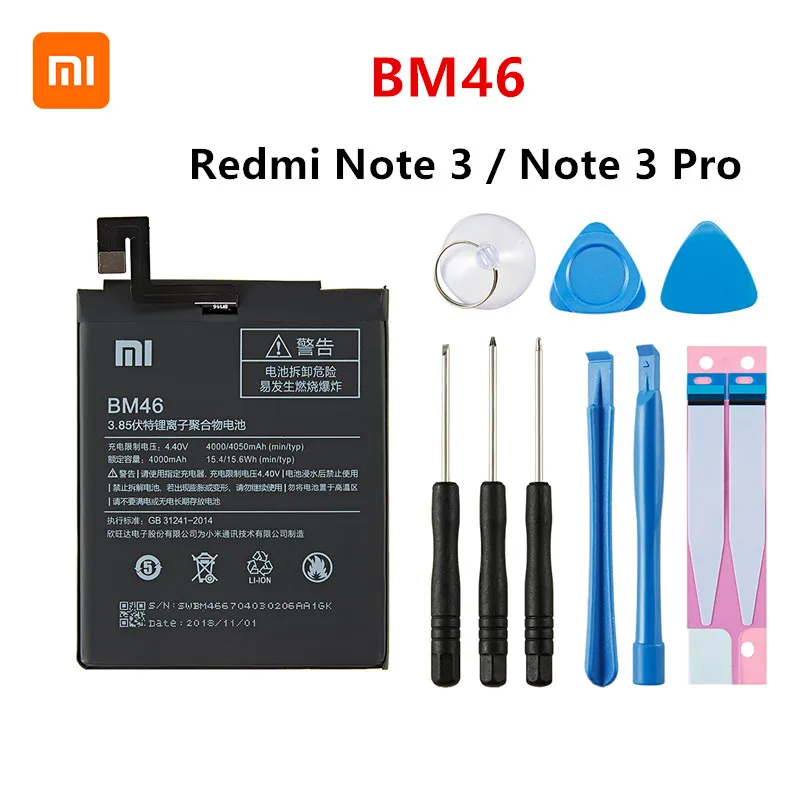 Xiao mi 100% Orginal BM46 4050mAh Battery For Xiaomi Redmi Note 3 / Note 3 Pro BM46  Phone Replacement Batteries +Tools battery pack for phone