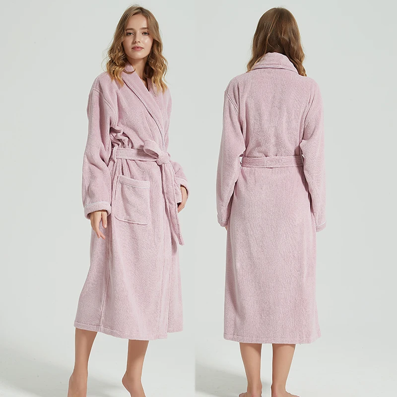 Bathrobe Men Luxury 100% Cotton White Sleepwear Towel Fleece Robes For Male Plaid Robes Long Bath Robe Bride Robe Dressing Gown