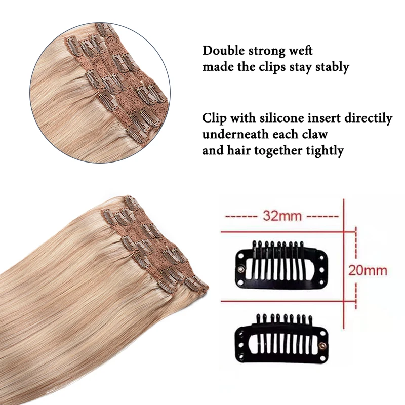 Toysww Clip In Human Hair Extensions Straight Full Head Set 6pcs Machine Made Remy Hair Indian 100% Human Hair Exten