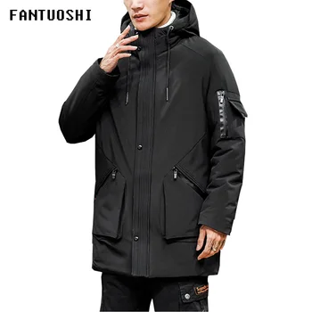 

Hot sale Men's Winter Jacket Fashion Slim Hooded Casual Thicken Warm Jacket Long Parker Coat Large Size Men's Clothing Black 5XL