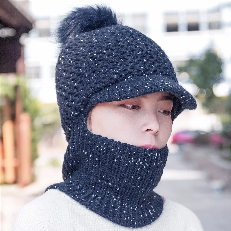 navy blue Увеличение вниз зимне наушники шапка женская зимняя Джокер Прекрасный держать тепло езда на велосипеде Шерсть шапки зима кленовые листья Ecea - Цвет: navy blue