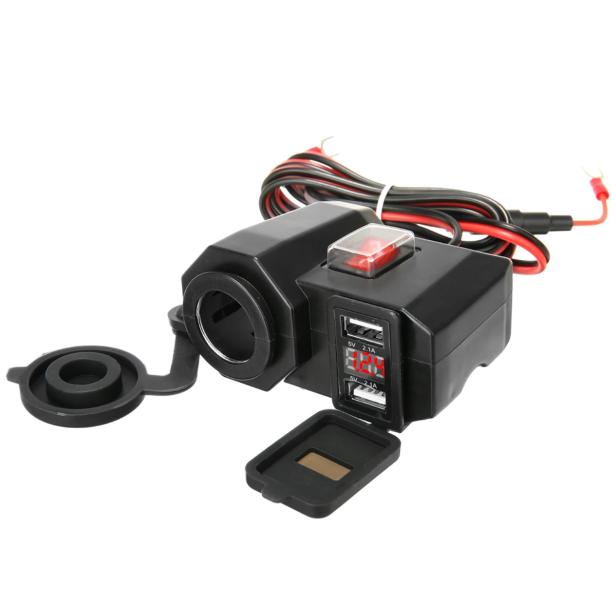 Universal Motorcycle Dual USB 2.1A + 2.1A Power Socket Charger +LED Voltage Voltmeter +Switch Waterproof For GPS Phone Charging
