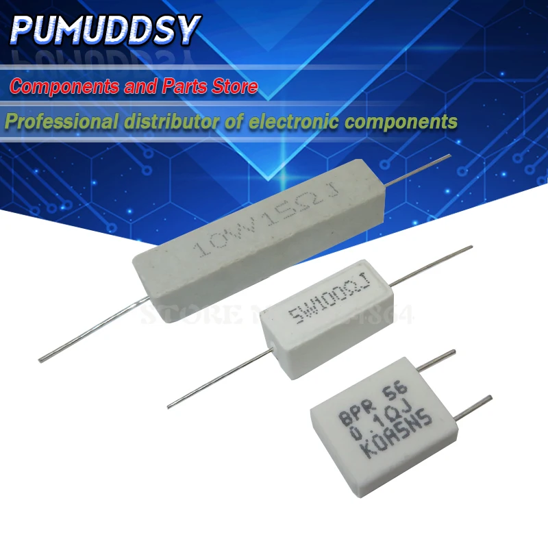 5W 10W BPR56 Cement resistance 0.1 ~ 10k ohm 0.33R 1R 10R 100R 0.22 0.33 1 10 100 1K 10K ohm Cement resistor cement resistor 10PCS