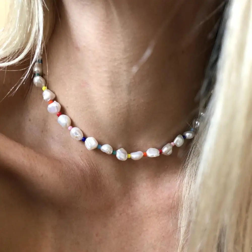Ожерелье из пресноводного жемчуга с кристаллами erkek kolye bijoux бусины цвета радуги colares choker nightster перед Рождеством колье-чокер