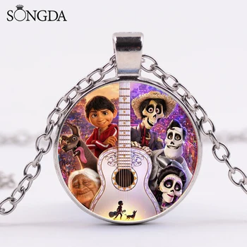 

SONGDA Movie Coco Children Long Necklace Cartoon Figures Art Picture Glass Cabochon Toy Pendant Necklace Birthday Gift 15 Styles