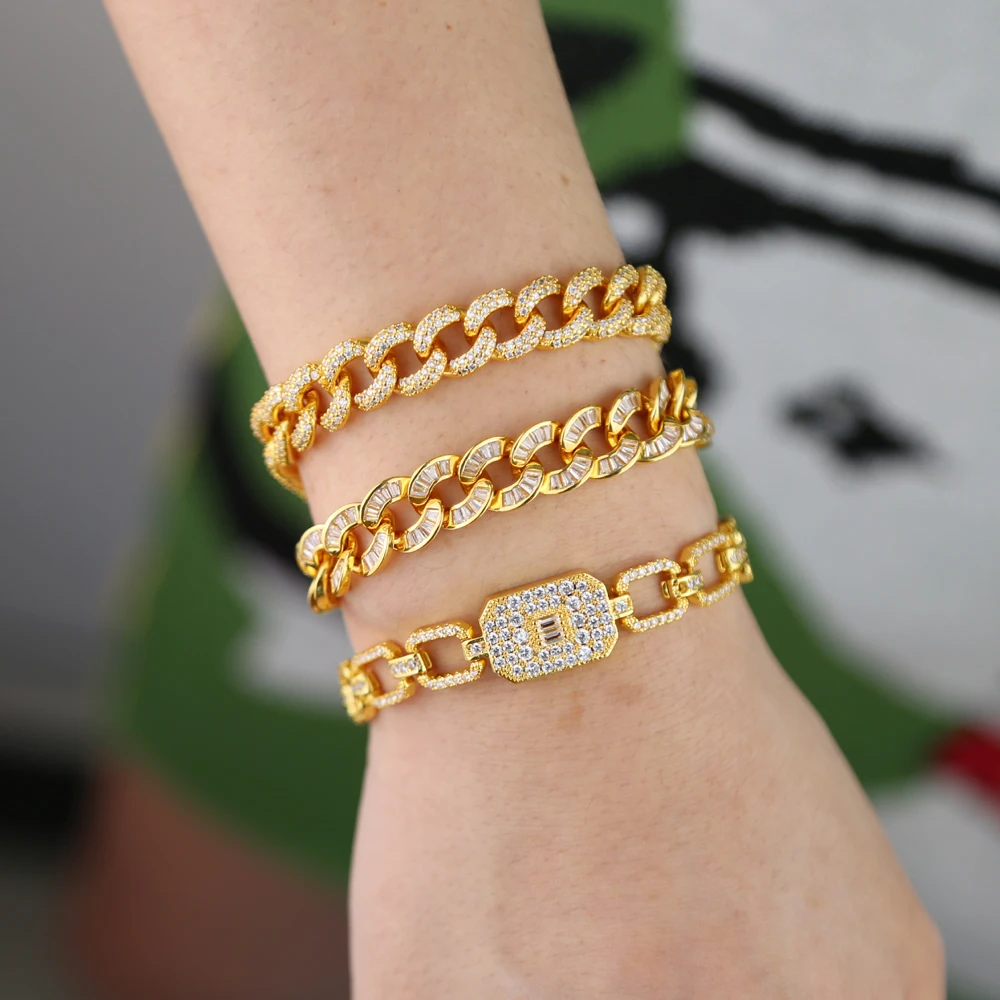Ювелирных изделий 17 см дешевле хип-хоп Bling Iced Out кубинская цепь с серебряным золотом цвет браслеты для мужчин и женщин