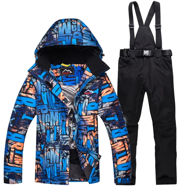 Женский лыжный костюм, утепленный спортивный костюм, теплая уличная куртка для сноуборда, ветрозащитные комбинезоны, водонепроницаемые зимние штаны - Цвет: blue-black
