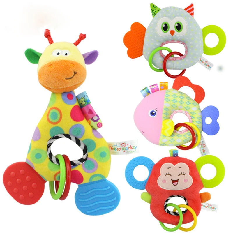 Игрушка для малышей, красочные игрушки Монтессори, Прорезыватель зубов, Детская обучающая кроватка, мобильные телефоны, детская погремушка, плюшевая игрушка, жирафин, обезьяна, рыба, сова