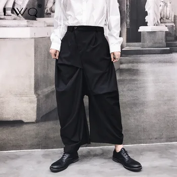 

EWQ / 2020 Spring Summer New Men't Trousers Fashion Asymmetry Irregular Design Temperament Black Ankle-Length Pants 9Y31201