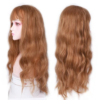 

MUMUPI Long Mix Brown Womens Wigs with Bangs Water Wave Heat Resistant Synthetic Wigs for Women African American