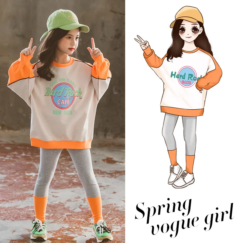 

Girls Spring Clothing 2020 New Style Korean-style chao yang Gas Big Boy Mixed Colors Hoodie Leggings Set 1803c-1009