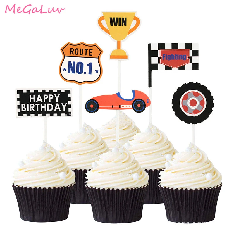 Decoration De Gateau Theme De Voiture De Course Trophee N 1 Drapeau Cupcake Joyeux Anniversaire Decoration De Fete Prenatale Anniversaire Dans Le Desert 6 Pieces Ensemble Aliexpress