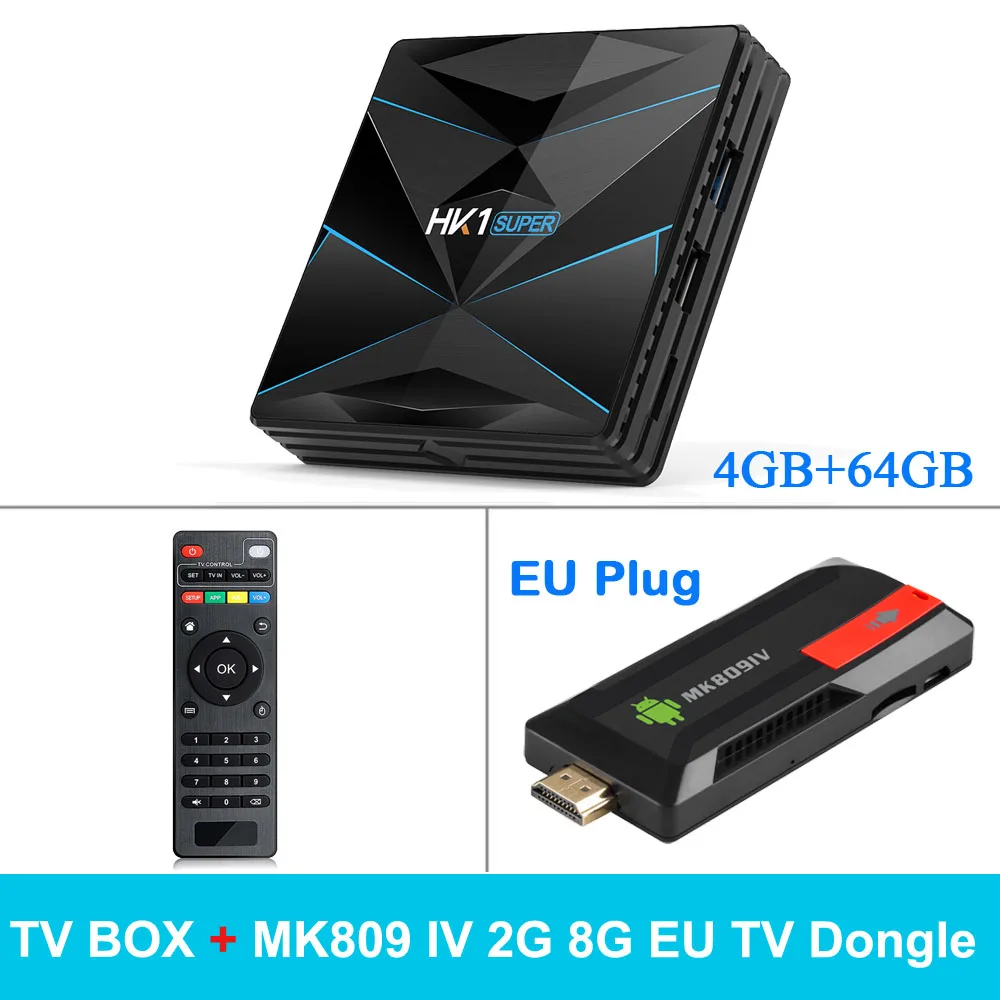 64G EUPlug TV Dongle HK1SUPER Smart Android 9,0 tv Box RK3318 Четырехъядерный 4K VP9 H.265 4 Гб+ 32 ГБ/64 ГБ 2,4 г/5 г WiFi BT4.0 HD медиаплеер пульт дистанционного управления - Цвет: 64G EUPlug TV Dongle