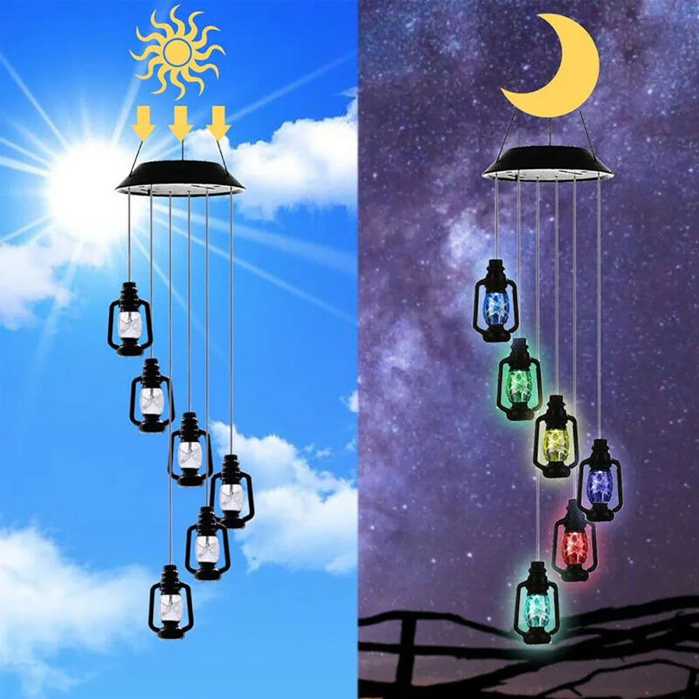 

Outdoor LED Solar Lamp Shell Dragonfly Butterfly Wind Home Garden Decor Solar Light Solar Powered Color-Changing Wind Chime Lamp