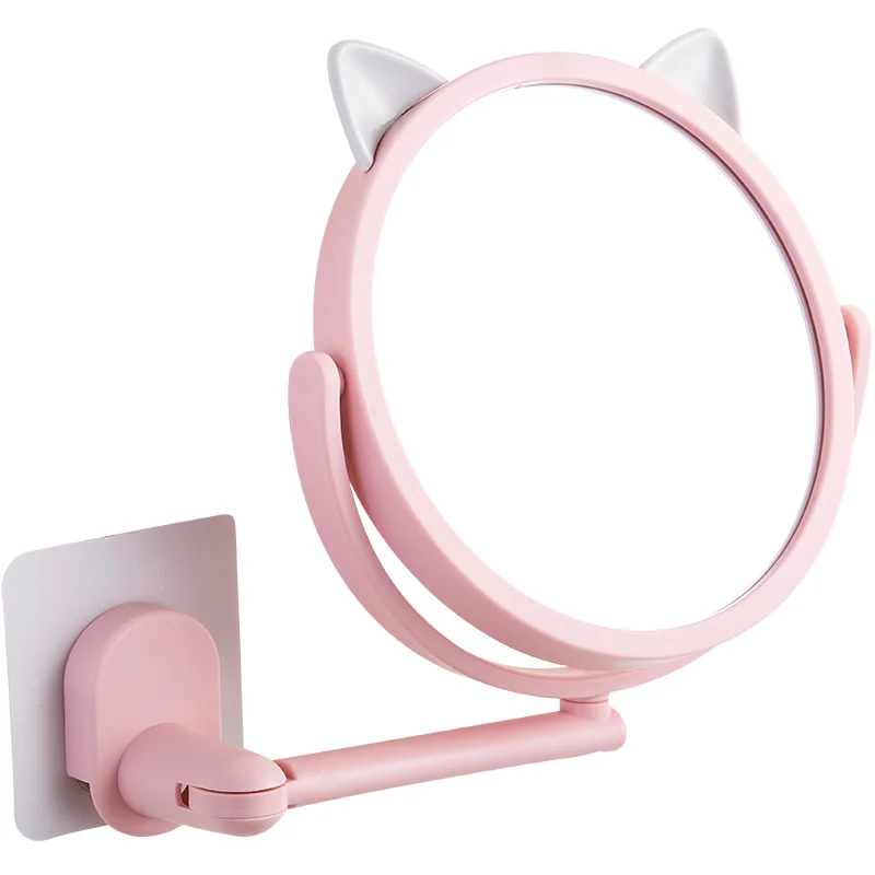Free perforated wall small mirror attached to the bathroom wall household bathroom mirror self-adhesive wall