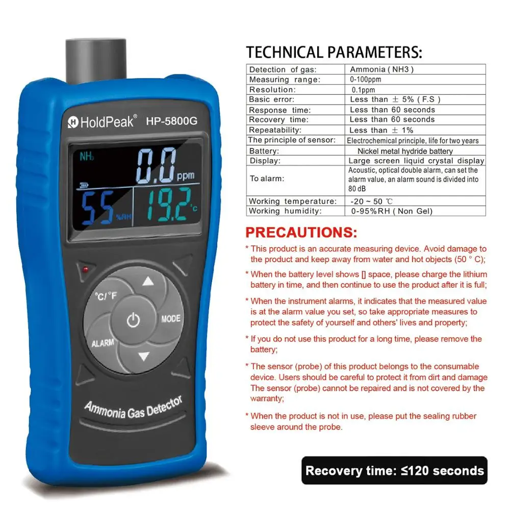 Ammonia Gas Monitoring Detector NH3 Monitor,0-100ppm Particle Detector Meter for Industry,Air Purifier Quality,breeding,Farms