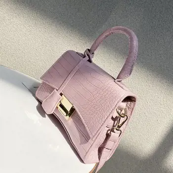 

Crocodile Pattern PU Leather Fashion Tote 2020 Bag for Women Designer Handbag Metal Square Lock Crossbody Shoulder Messenger Bag