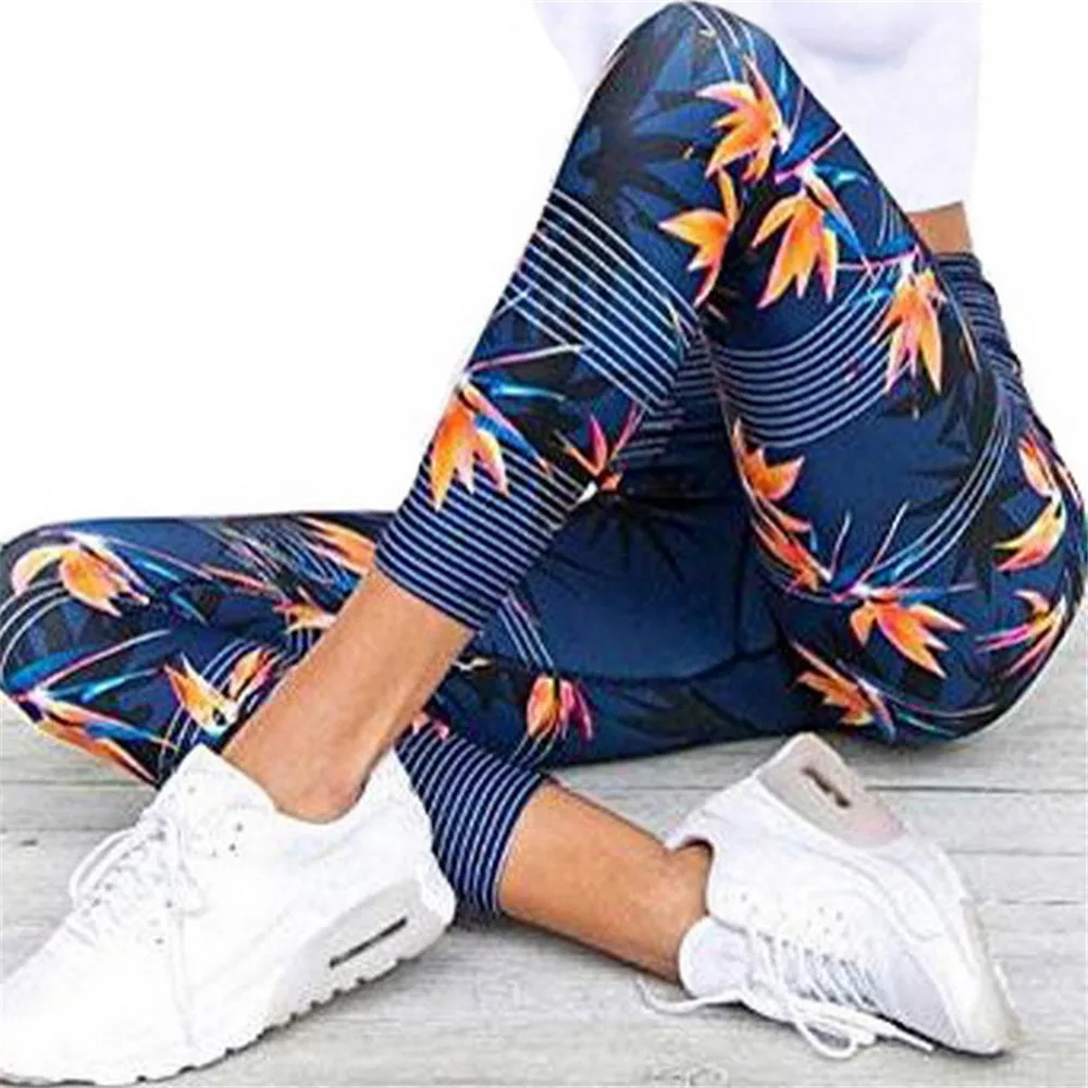 Maple Leaf Print Leggings Sport Women Fitness Push Up Workout Casual Pants Trousers Running Legging Sexy Elastic Slim Yoga Pants