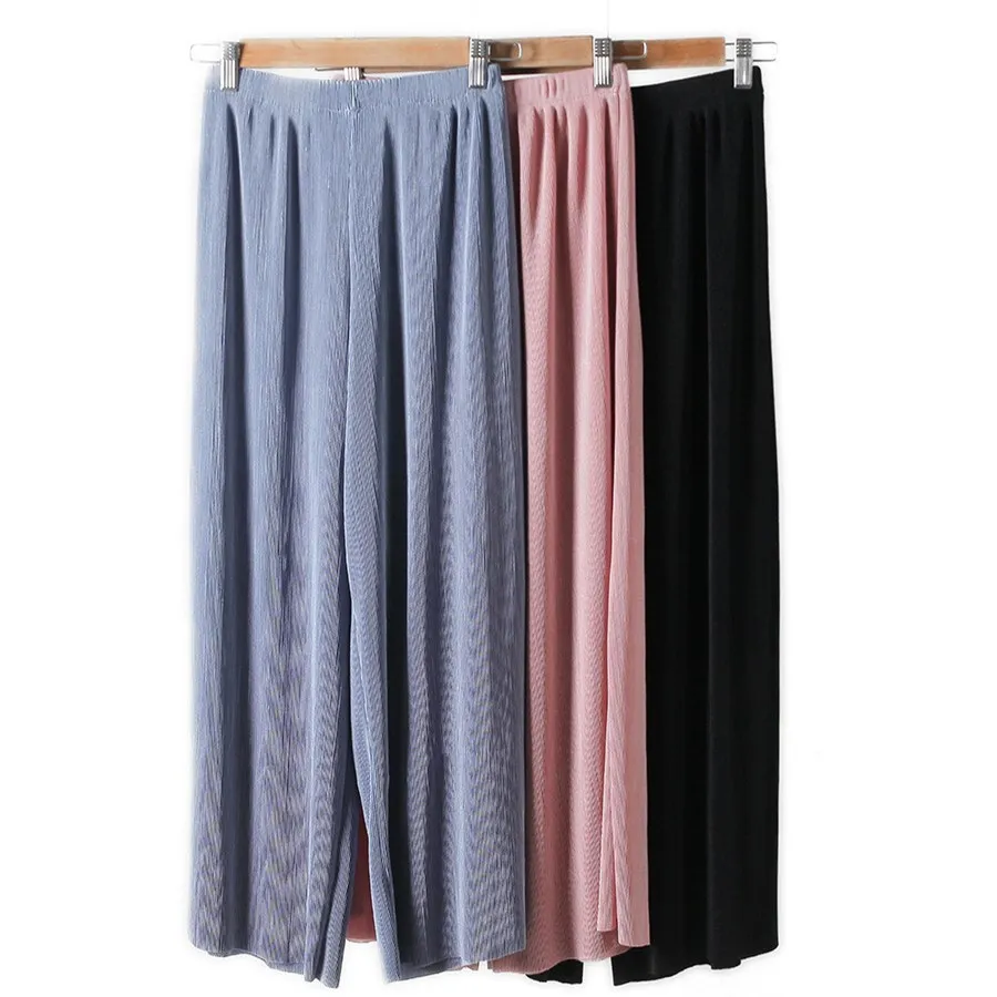 

Fashion Women Nice Summer Tide Pleated Wide Leg Pants Elegant High Waist Chiffon Trousers Large Size Loose Points