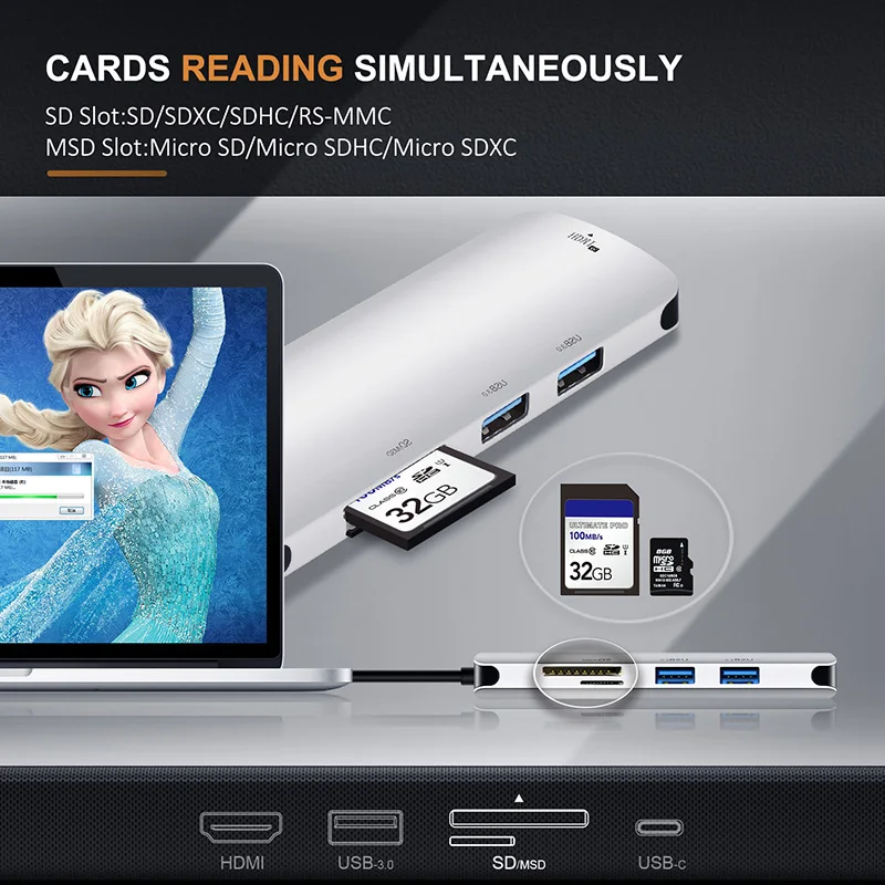 CABLETIME USB C HUB HDMI 4K Type C to USB 3.0 SD 6 in 1 USB-C For PC MacBook