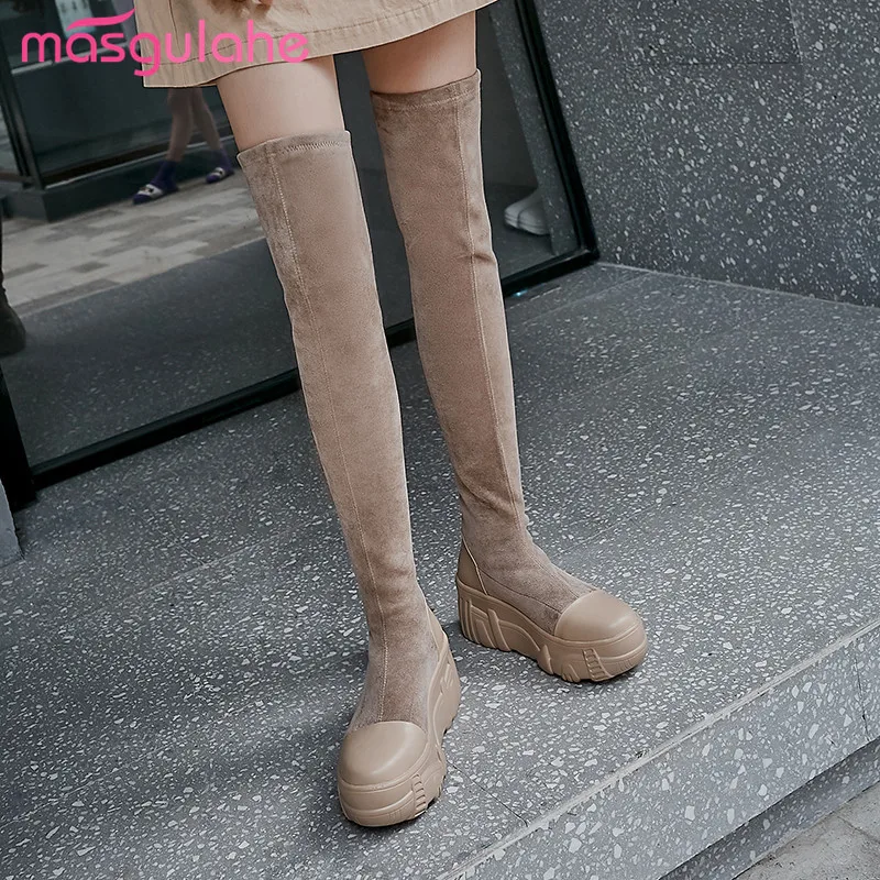 

Masgulahe 2020 winter autumn for ladies sexy high heels boots new round toe slip on shoes hot fashion genuine leather boots