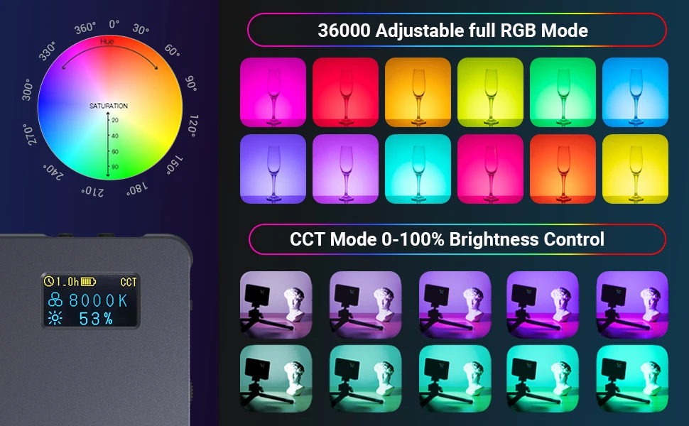 de cor completa cri 96 + iluminação led recarregável dslr 3489