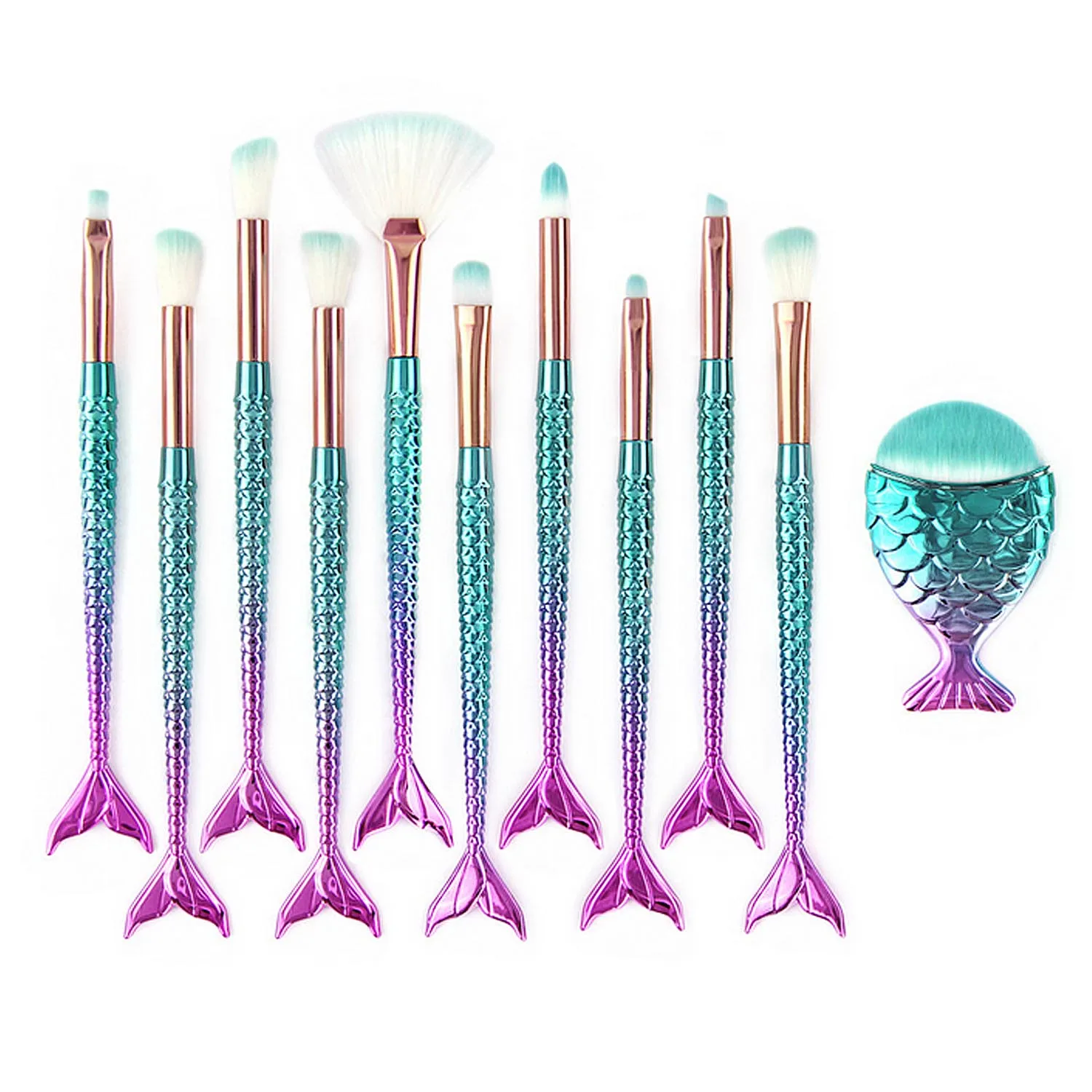 

11PCS Pro Mermaid Makeup Brushes Foundation Eyebrow Eyeliner Blush Powder Cosmetic Concealer Makeup Brushes Set maquillaje Tools