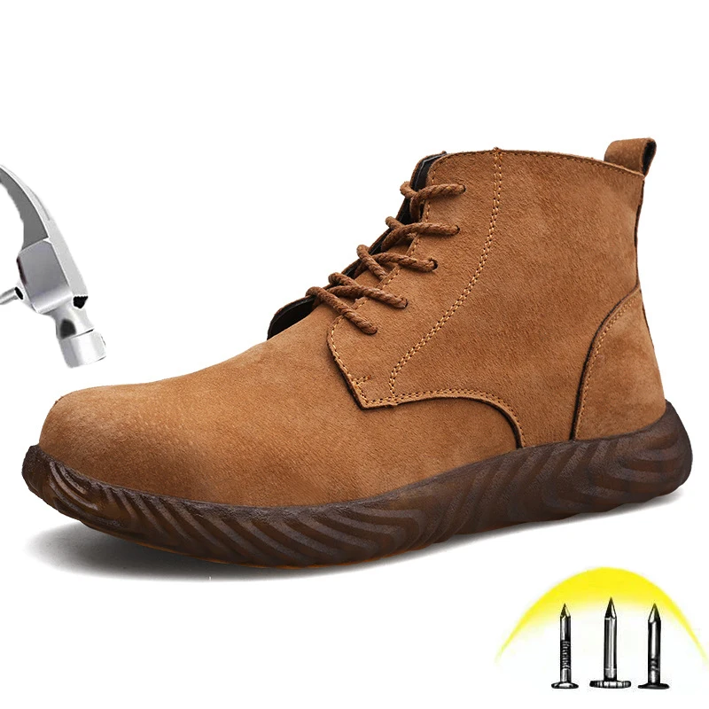 Botas de seguridad con punta de acero para hombre, zapatos de trabajo  transpirables y antideslizantes, informales, de ante, a prueba de  perforaciones, color negro - AliExpress Calzado