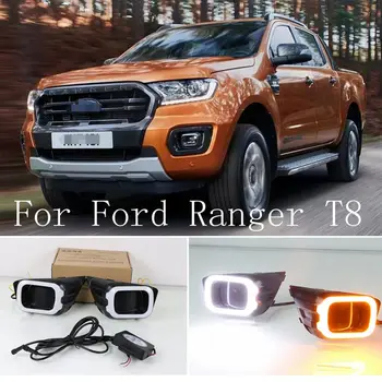 

2PCS LED Daytime Running Light For For Ford Ranger T8 2019 2020 Yellow Turning Signal Relay Waterproof Car 12V LED DRL Lamp