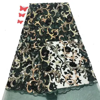 

Nigerian French Lace Fabrics African sequins velvet Tulle Lace Fabric High Quality African Lace green Wedding Fabric For Dress