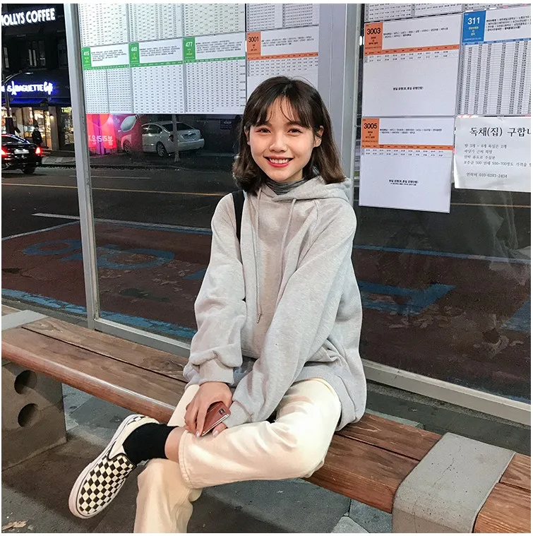 9 цветов осень зима Harajuku женские толстовки свободный однотонный пуловер с длинными рукавами теплые женские толстовки с капюшоном YT50172