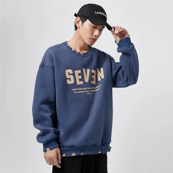 

Fashion Hoodies Men Japanese Style Fake Two Piece Autumn Winter Fleece Sweatshirt Men With Letter O-neck Hole Streetwear Hoody