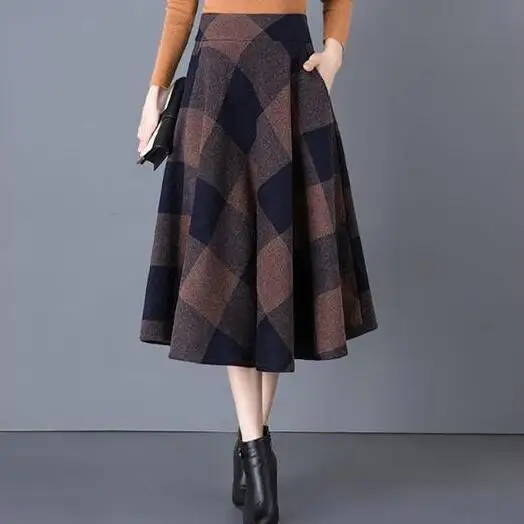 Винтажная клетчатая юбка женская зимняя английская стильная шерстяная с высокой