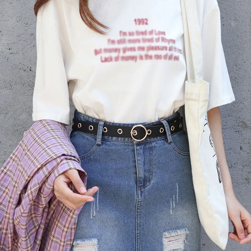 

Punk Women PU Leather Belt Metal Breathable Hole Round Pin Buckle Female Fashion Waist Belts Ladies Jeans Decoration Waistband