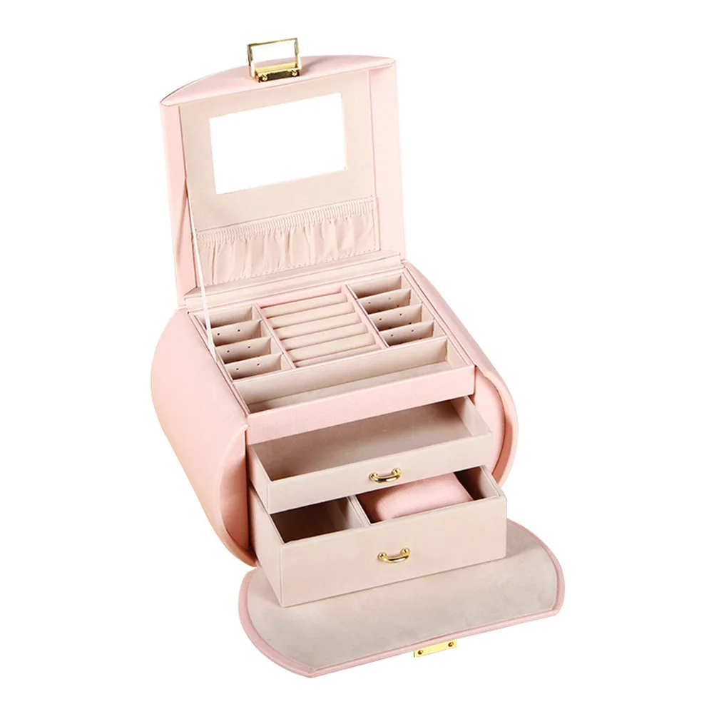 

Storage Gift Wooden Container Makeup Organizer Wedding European Style Jewelry Box Necklace With Mirror Case Home