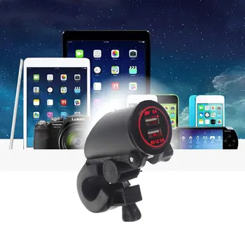

5V 2.1A Motorcycle Dual USB Power Socket Adapter DC12V-24V Waterproof Mobile Phone Power Supply Charger Port Socket