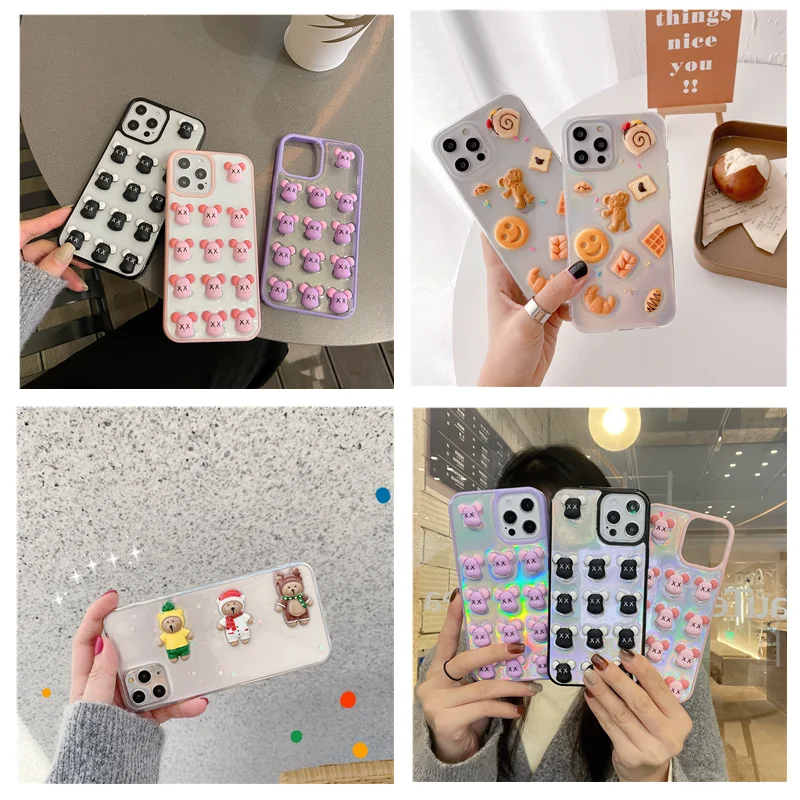 Чехол для iPhone 12 11 Pro Max XS XR X 7 8 Plus 3D чехол с медведем мультяшным персонажем игрушкой