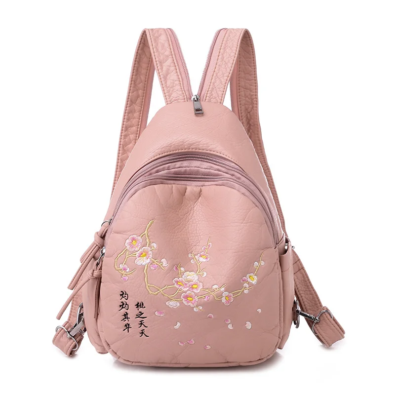 Зимний женский рюкзак с вышивкой, женская мода, 3 в 1, рюкзак, качественный, из промытой кожи, Женская нагрудная сумка, рюкзак для путешествий - Цвет: Pink-Peach blossom