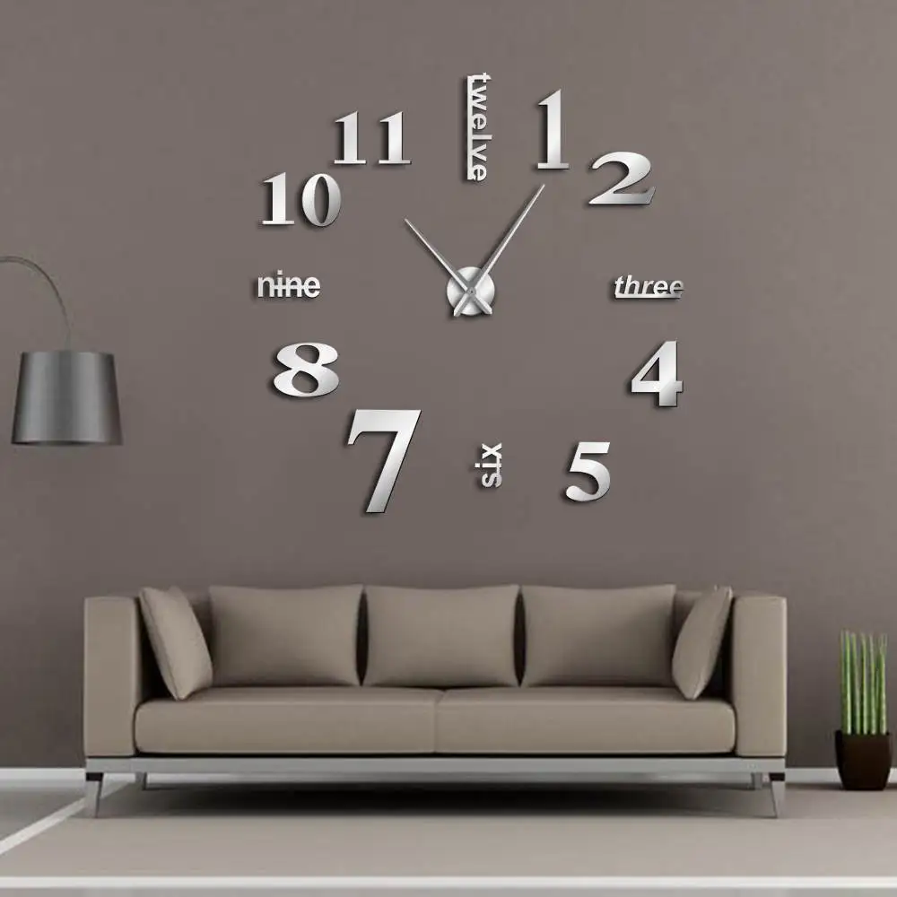 Декоративные настенные часы Современные DIY бесшумные часы домашний Декор Офисная 3D зеркальная поверхность наклейки на стену часы гигантские бескаркасные