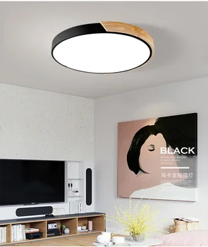 

Nordic style led bedroom ceiling lamp round modern minimalist creative solid wood macaron children room lighting