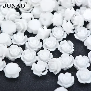 

JUNAO 500pcs 5mm White Resin Rose Flower Rhinestones Stickers Flatback Glue On Crystal Resin Cabochon for Scrapbooking Craft
